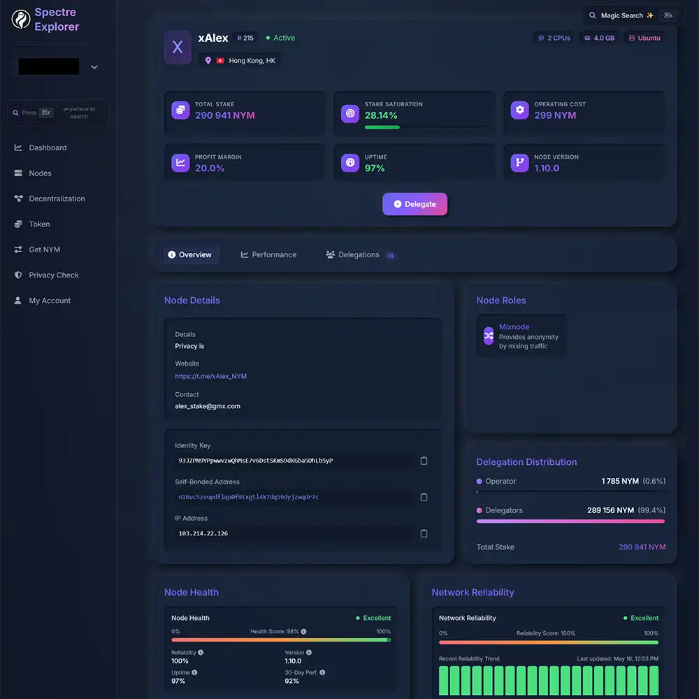 NymVPN en mixnode du kan delegera Nym till