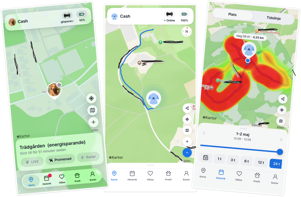 Så ser appen ut för Tractive GPS för hund